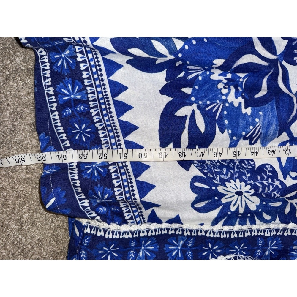 Farm Rio Flora Tapestry Blue White Linen-Blend Maxi Dress Size L Ballon Sleeve - Picture 12 of 16